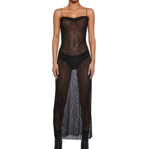 Zebra black sheer maxi slip dress sz medium